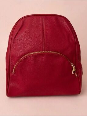 Compact Red Leather Backpack with Gold Hardware